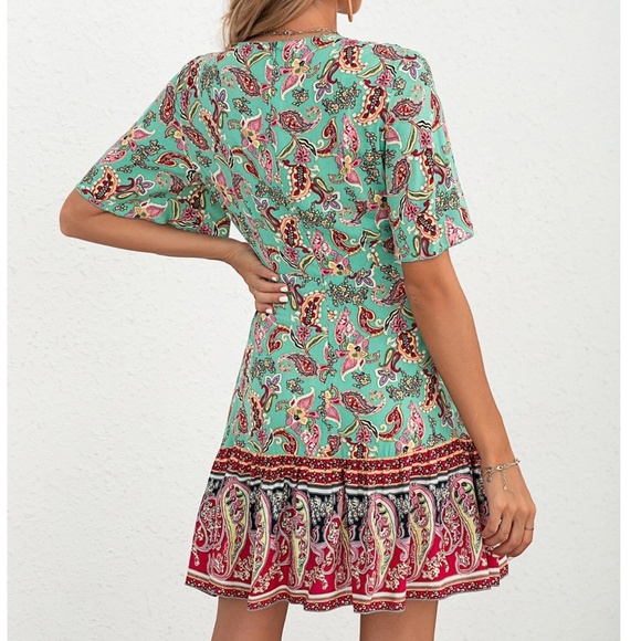 Boho Paisley Floral Print Butterfly Print Mini Dress - Picture 5 of 6